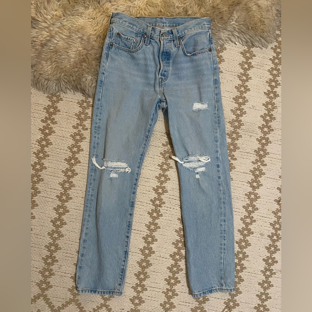 Levi's Light Blue Distressed Straight Leg Jeans